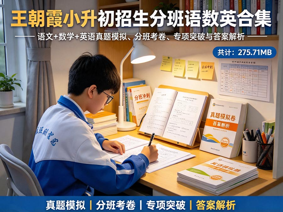 王朝霞小升初招生分班语数英合集：语文+数学+英语真题模拟、分班考卷、专项突破与答案解析（共计：275.71MB）