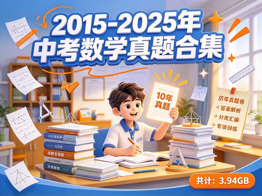 2015-2025年中考数学真题合集：历年真题卷+答案解析+分类汇编+全国中考试卷（共计：3.94GB）