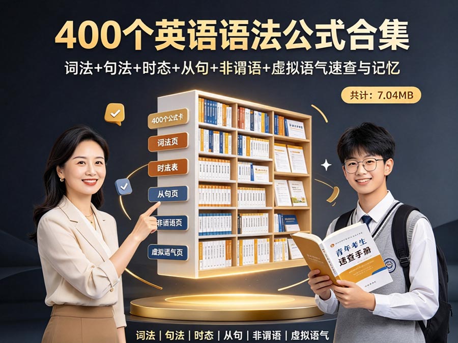 400个英语语法公式合集：词法+句法+时态+从句+非谓语+虚拟语气速查与记忆（ 共计：7.04MB）